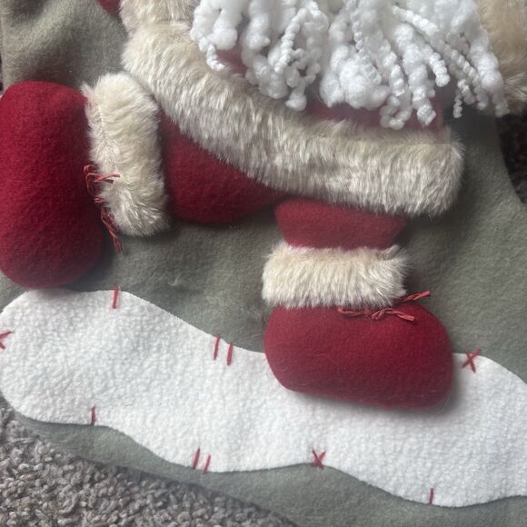 Rustic Christmas Tree Skirt & Stockings Set Felt Applique Santa Winter FairIsle - Picture 4 of 14